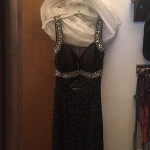 Panoply black sequined gown with silver threading